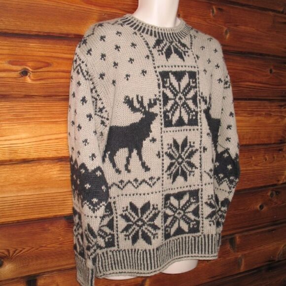 Vintage 90s Tan Black Hand Knit Wool Sweater - Picture 2 of 7